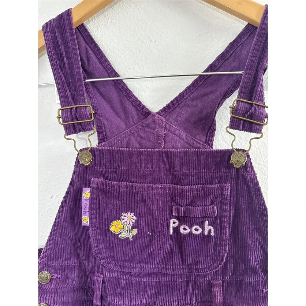 Vtg Winnie the Pooh‎ Youth 12T Bib Overall Purple Corduroy Disneycore Streetwear